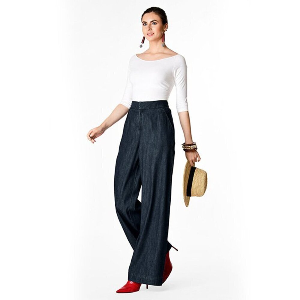eShakti Cotton Denim Palazzo Pants